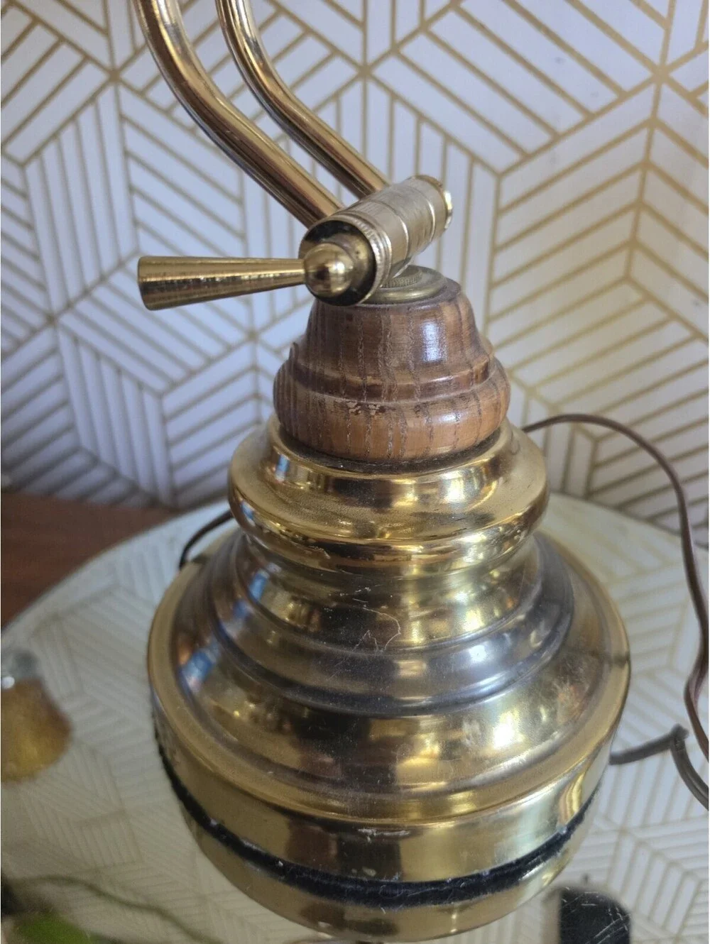 Vintage Underwriters Laboratories Brass Wood Piano Desk Bankers Adjustable Lamp